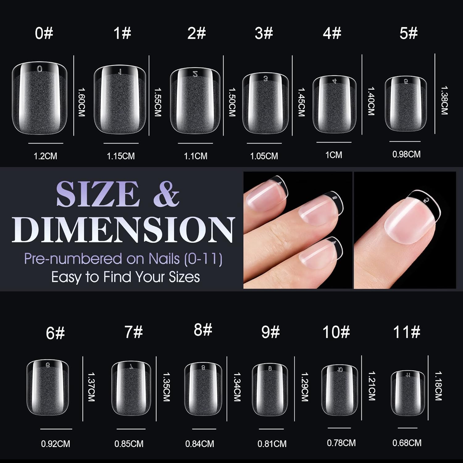 Detalle 2 de Gelike ec Extra Kurze Quadrat Nagel Tips (Soft Gel Full Cover) – XXS Short Square, 240 Stück in 12 Größen