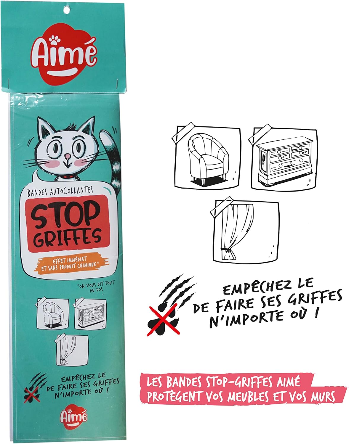 Detalle 2 de Aimé Stop'Griffes Double Bandes Adhésives anti-griffes pour chat (x24) – protection invisible pour intérieur