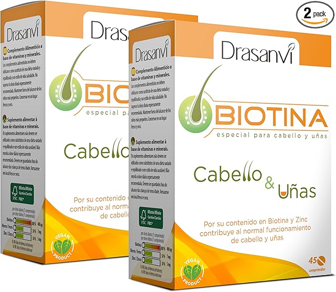 Detalle de DRASANVI Biotina Vitamina H con Zinc y Hierro 💊
