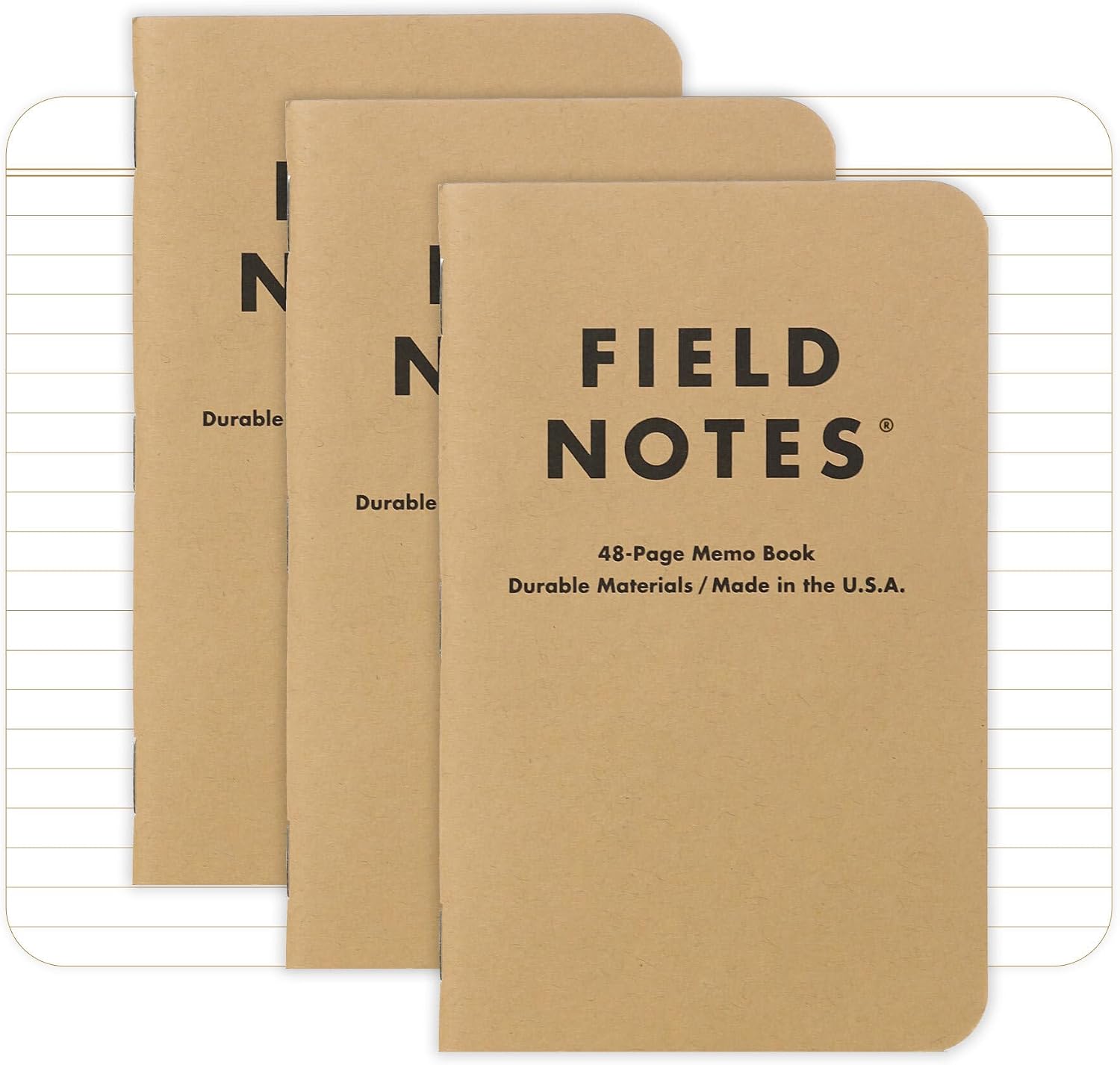 Detalle de FIELD NOTES Kraft Ruled 3-Pack 罫線入りメモ帳 3冊セット、ブラウンのクラフト紙カバー