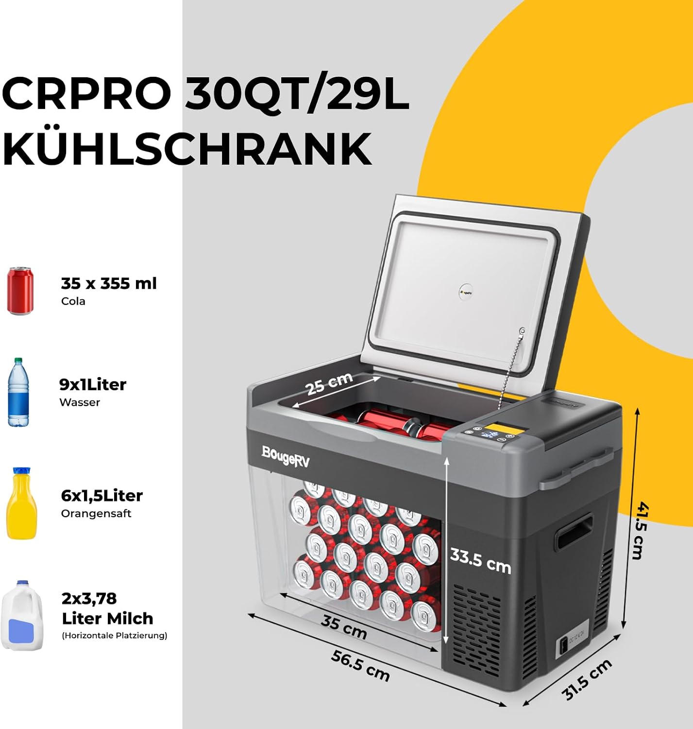 Thumbnail 1 de BougeRV CRPRO Kompressor Kühlbox 12V mit 277Wh Akku – 29 Liter, tragbar, für Auto & Camping