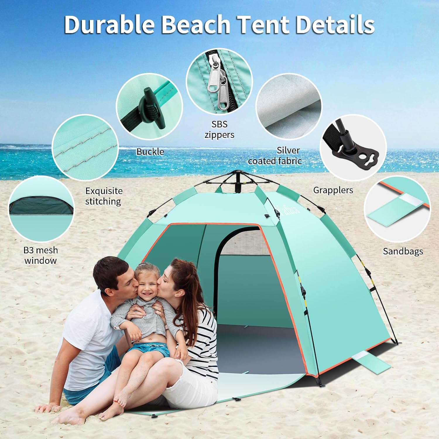 Thumbnail 4 de Yafaca Pop Up Beach Tent (UV 50+, automatic pop-up), 1–3 person extra large shelter