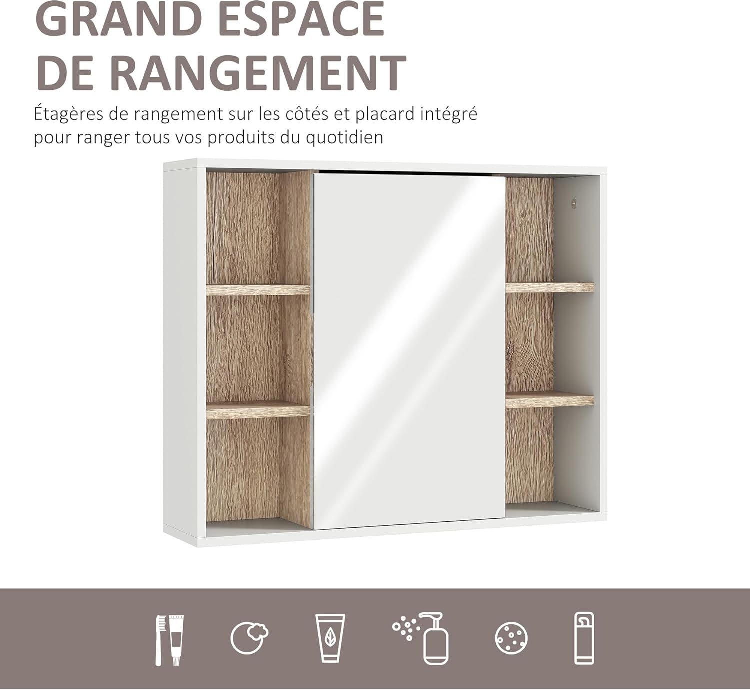 Thumbnail 1 de Armoires Murale HOMCOM avec Miroir – Miroir Salle de Bain avec Rangement, 60 x 14,5 x 49,4 cm, Blanc