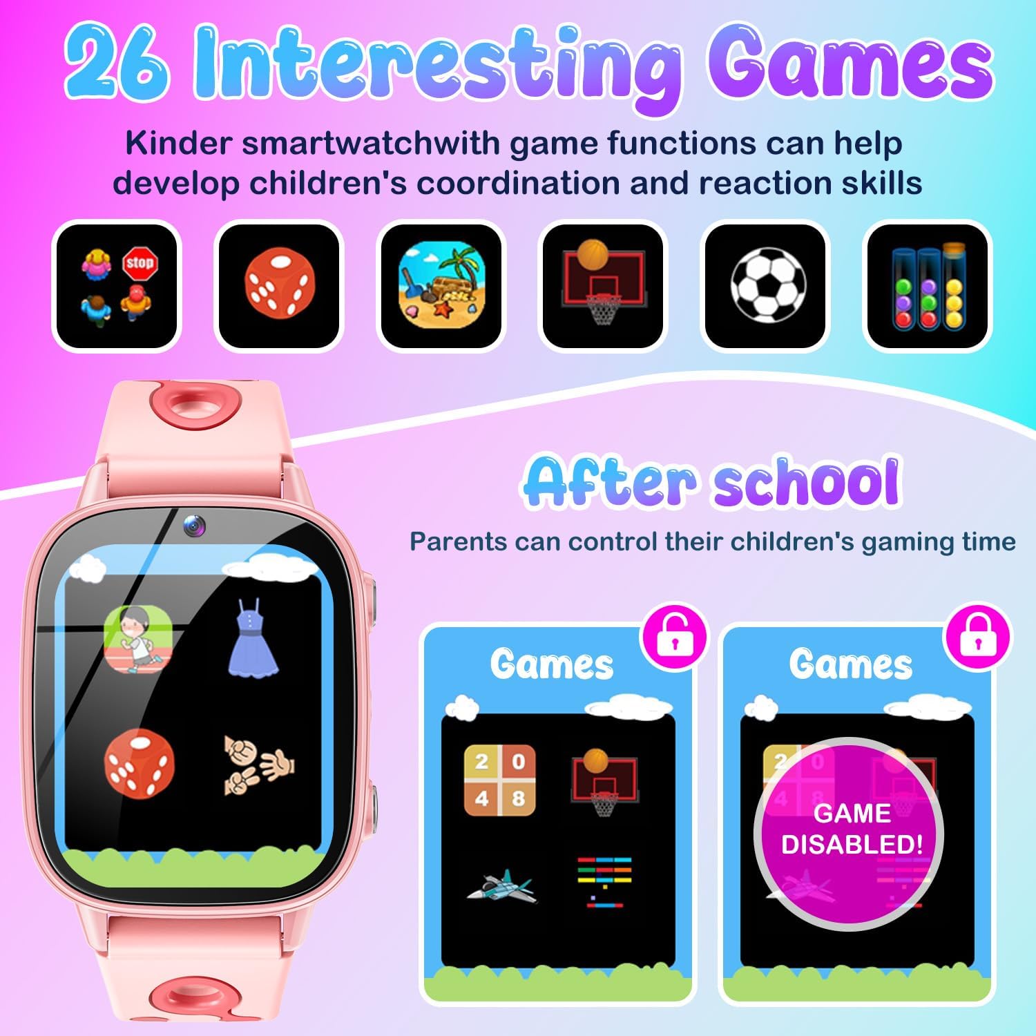 Detalle de Montre Connectée Enfant Cadeaux Smartwatch 1.8" – Caméra HD, IP68, 26 jeux et 512 Mo de mémoire