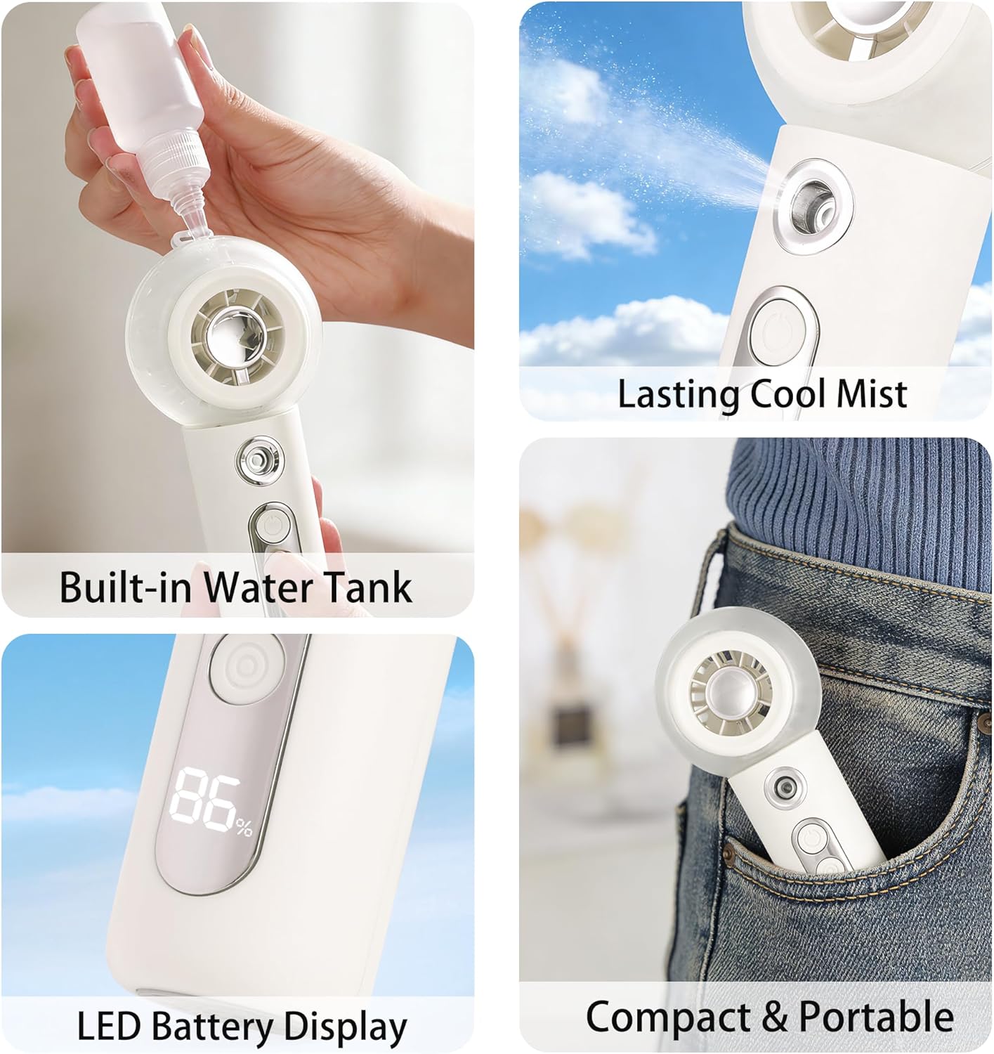 Detalle de Ciaien Portable Misting Fan: Compact Handheld Cooler with Mist and LED Display