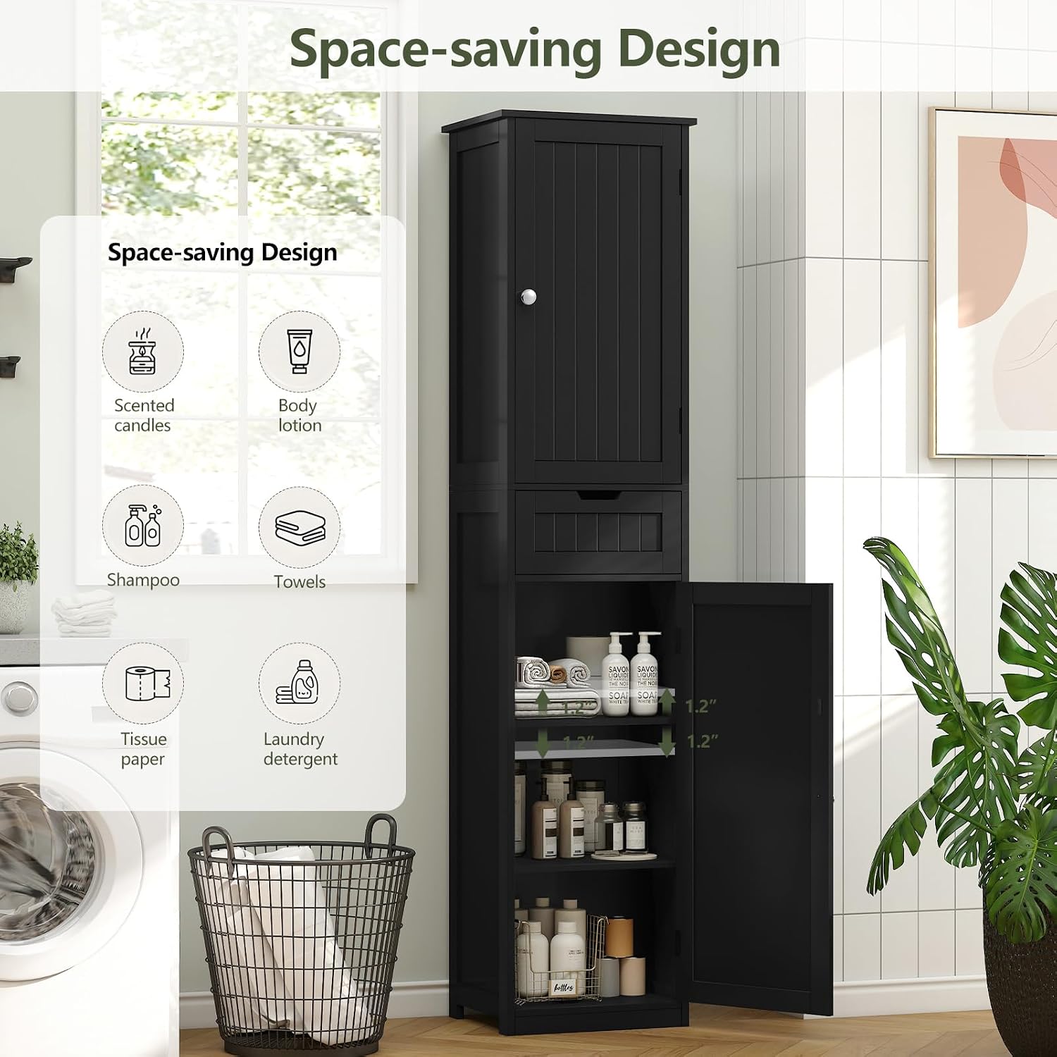 Detalle de Iwell Bathroom Storage Cabinet, 66.9-Inch Tall