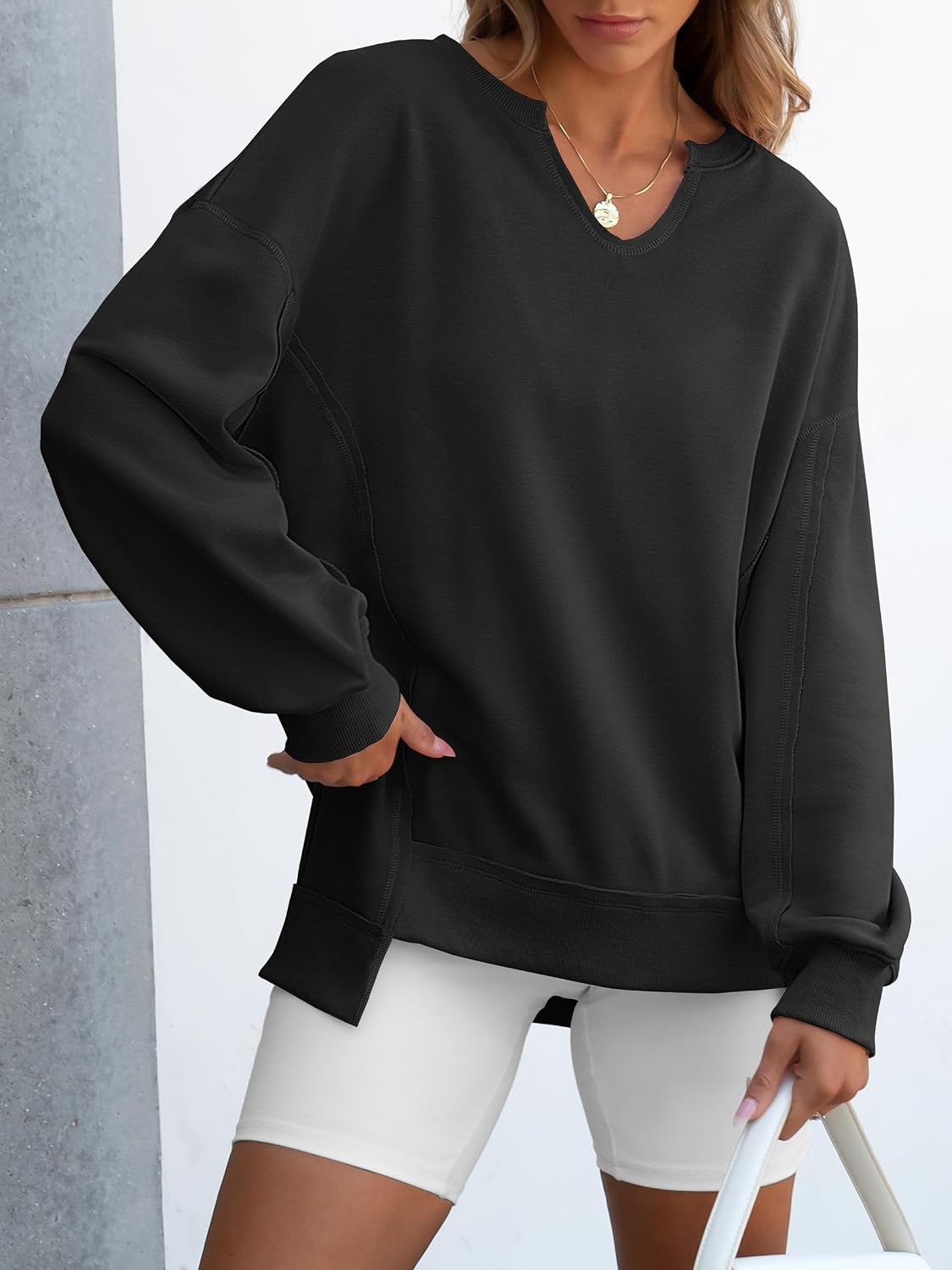 Detalle 2 de ANRABESS Oversized V‑Neck Tunic Sweatshirt