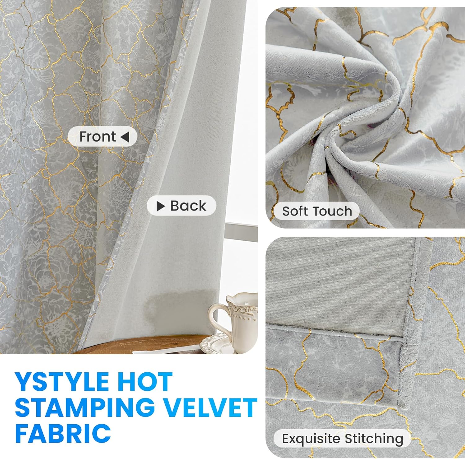 Detalle de Ystyle Rideau Occultant Velours – Lot de 2, 117 x 137 cm, Beige