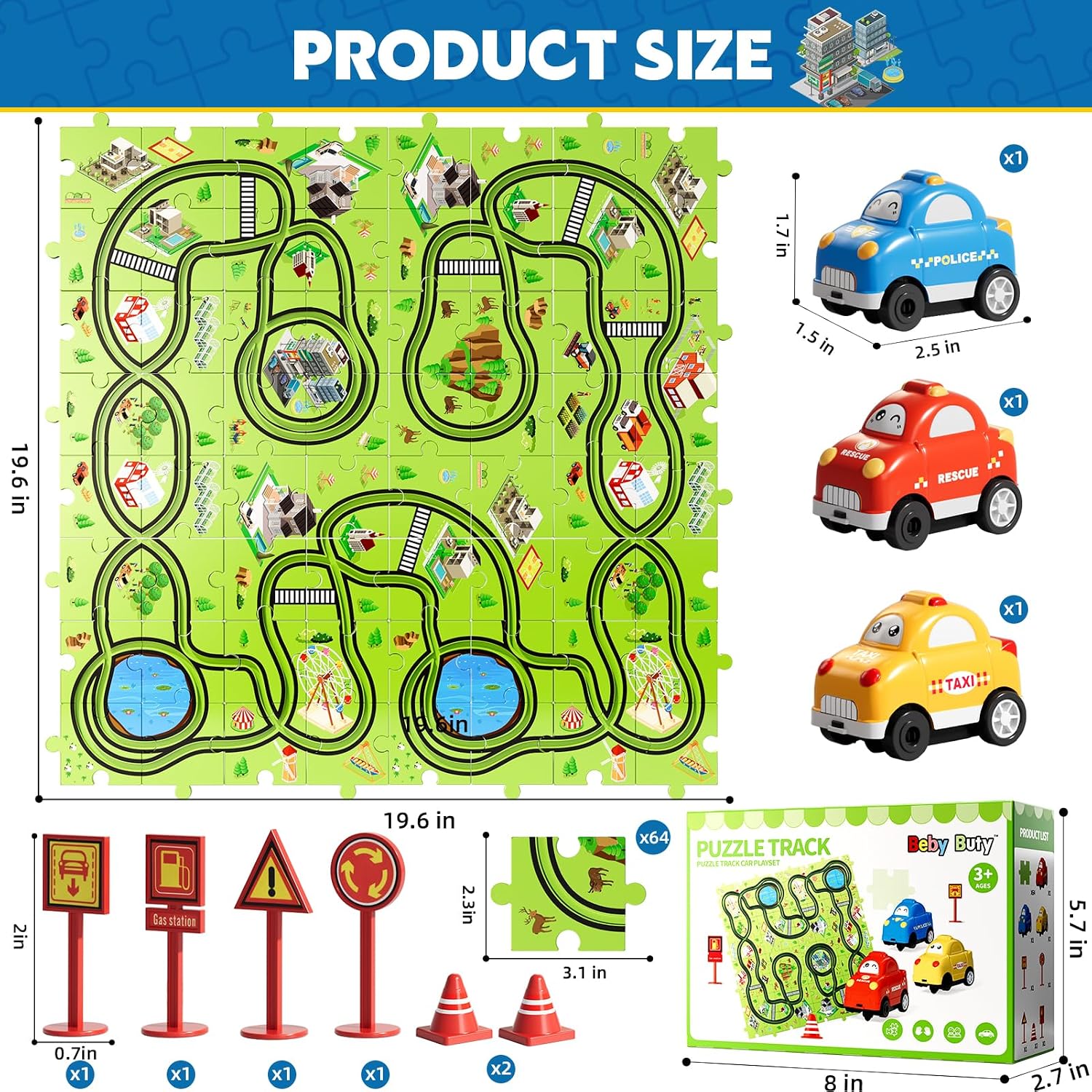 Detalle 2 de Beby Buty 64PCS Puzzle Track Car Set for Kids