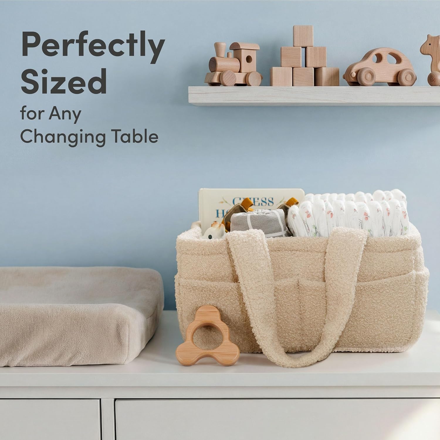 Thumbnail 5 de PUTSKA Fleece Nappy Caddy Organiser – Soft Teddy Fabric Baby Caddy with Handles, Cream