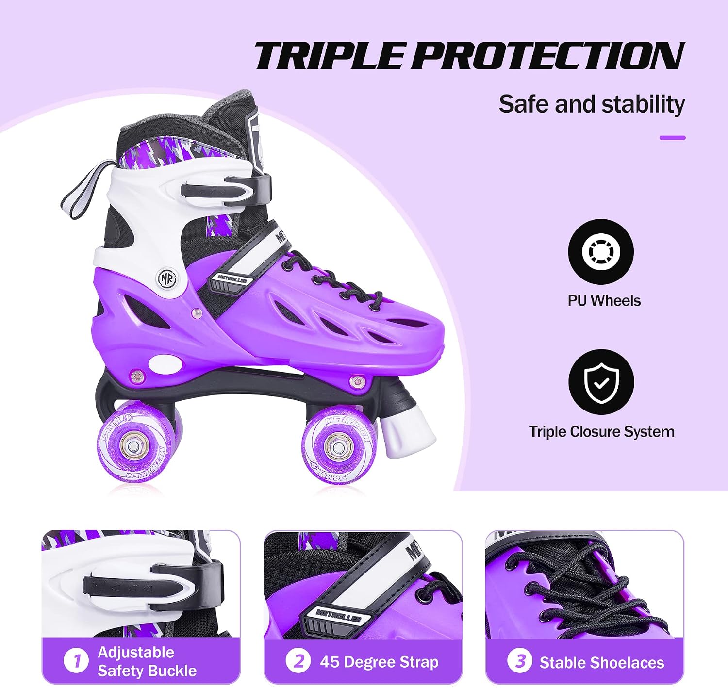 Detalle de METROLLER Adjustable Roller Skates for Kids & Teens (Light-Up Wheels, 4-Size Fit)