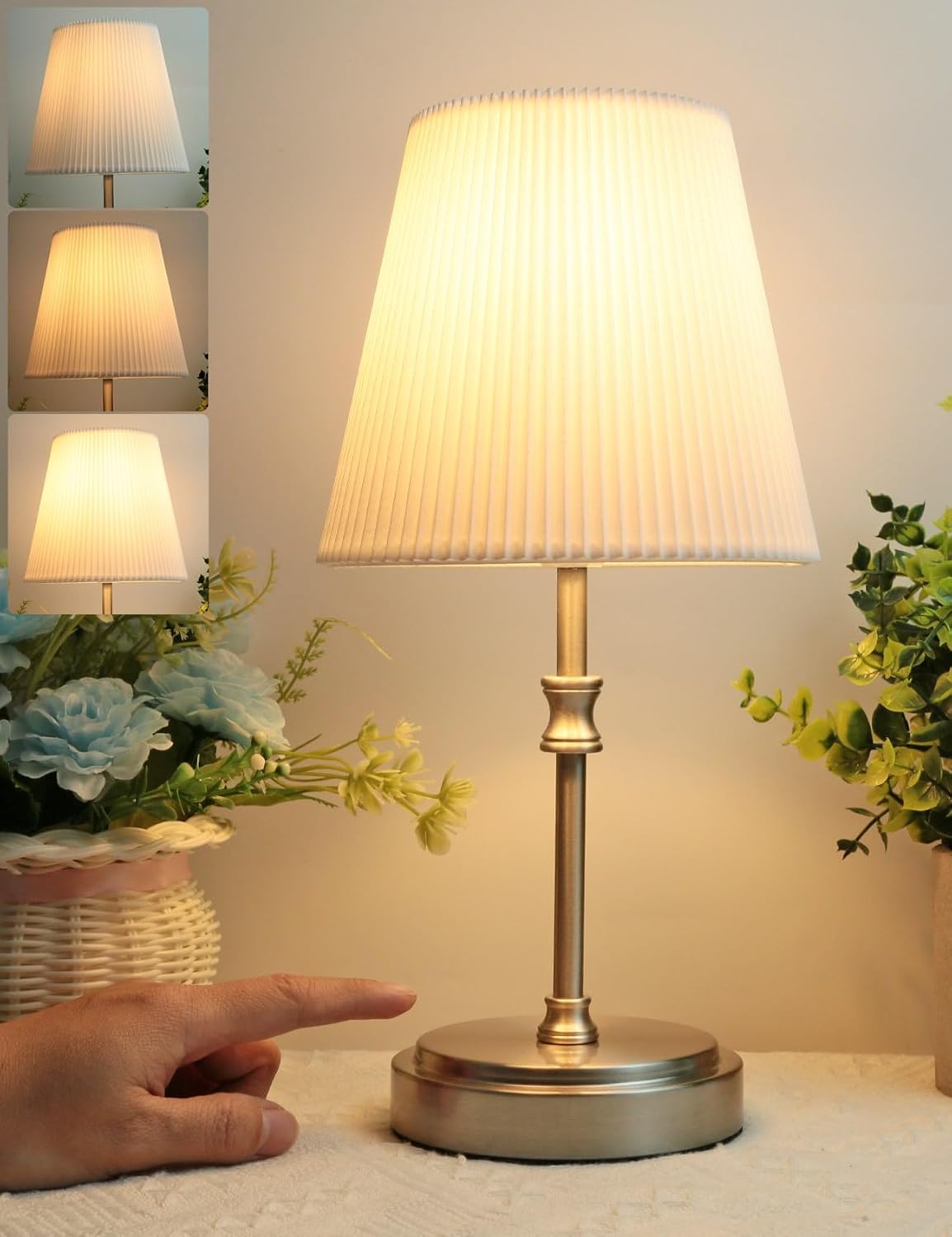 Detalle de HSLighting CT9 touchdimbare tafellamp 31,5 cm, zilver, 3 lichtstanden