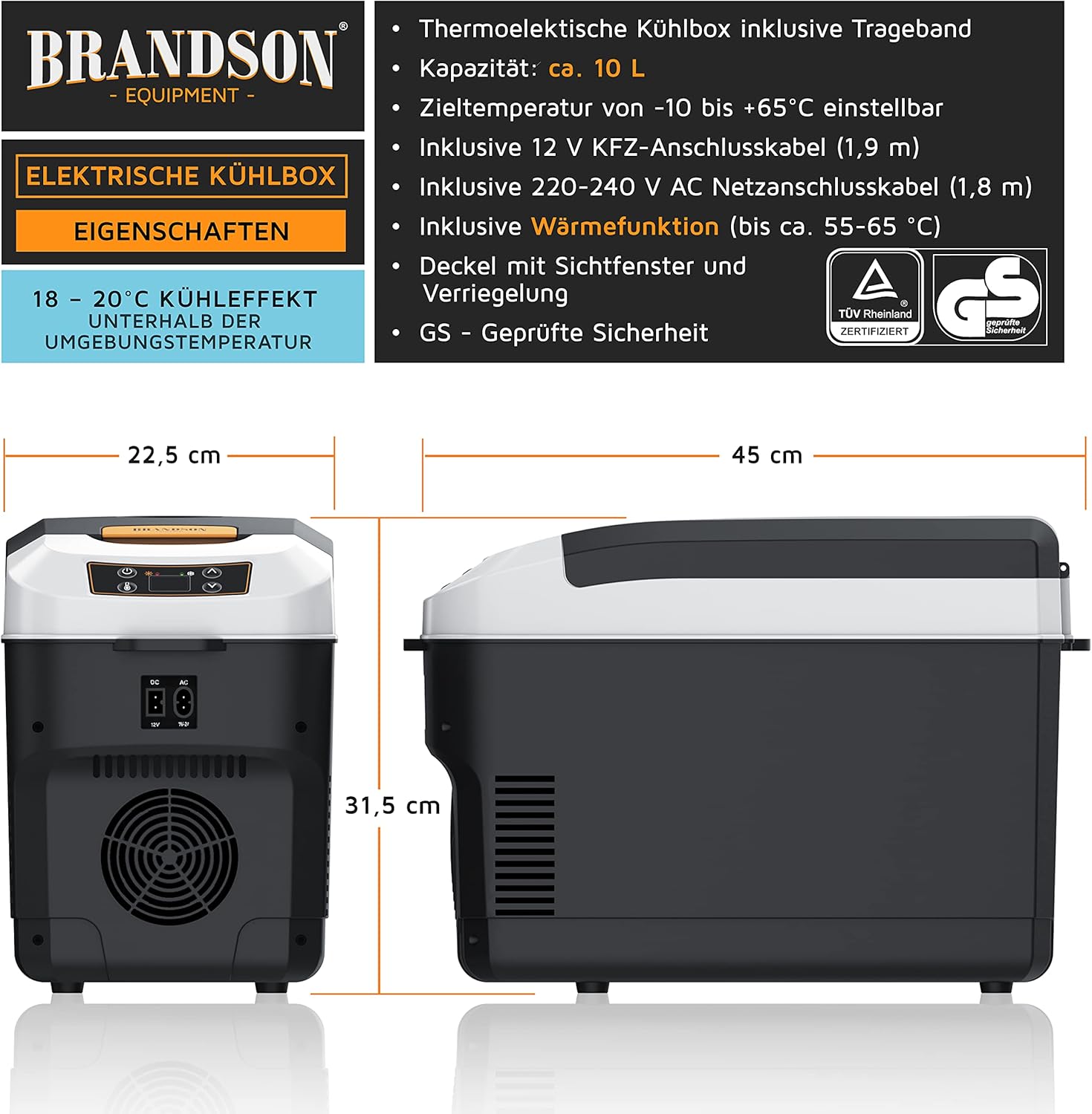 Detalle 2 de Brandson Kühlbox 10L kühlen und wärmen