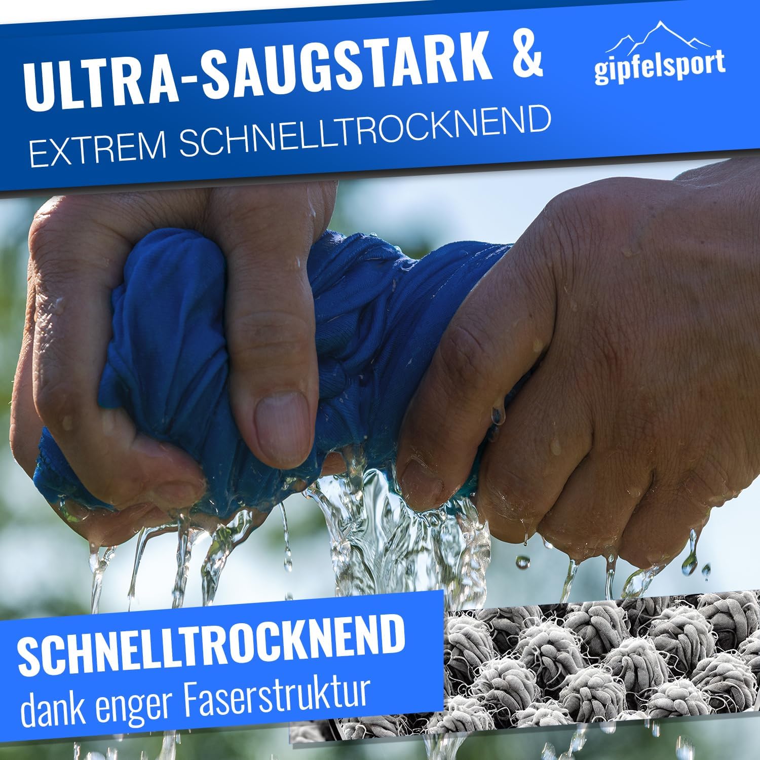 Detalle de gipfelsport Mikrofaser Handtuch – kompakt, schnelltrocknend, 200x90 cm, Blau
