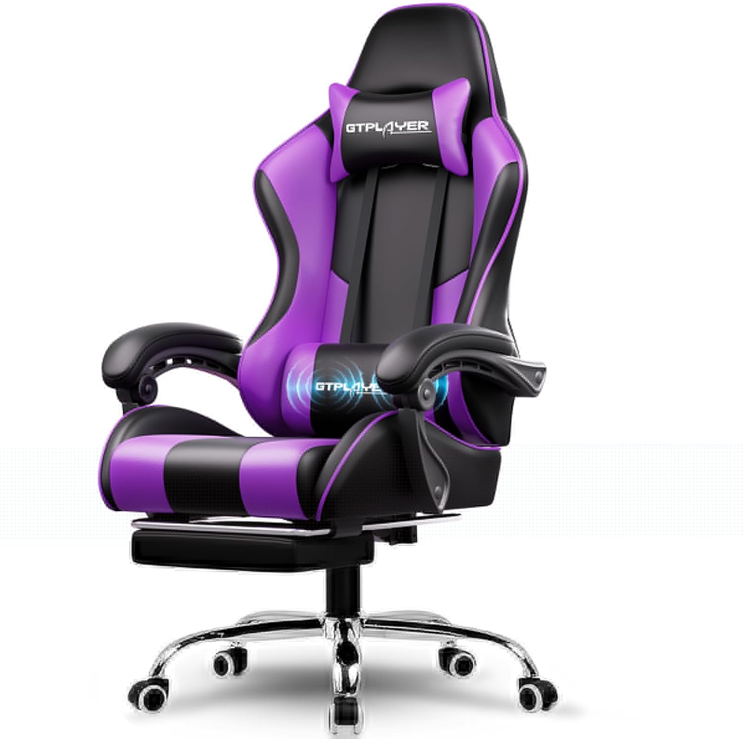 Thumbnail 5 de GTPLAYER sedia da gaming ergonomica bianca con poggiapiedi, supporto lombare massaggiante e schienale reclinabile 90–135°