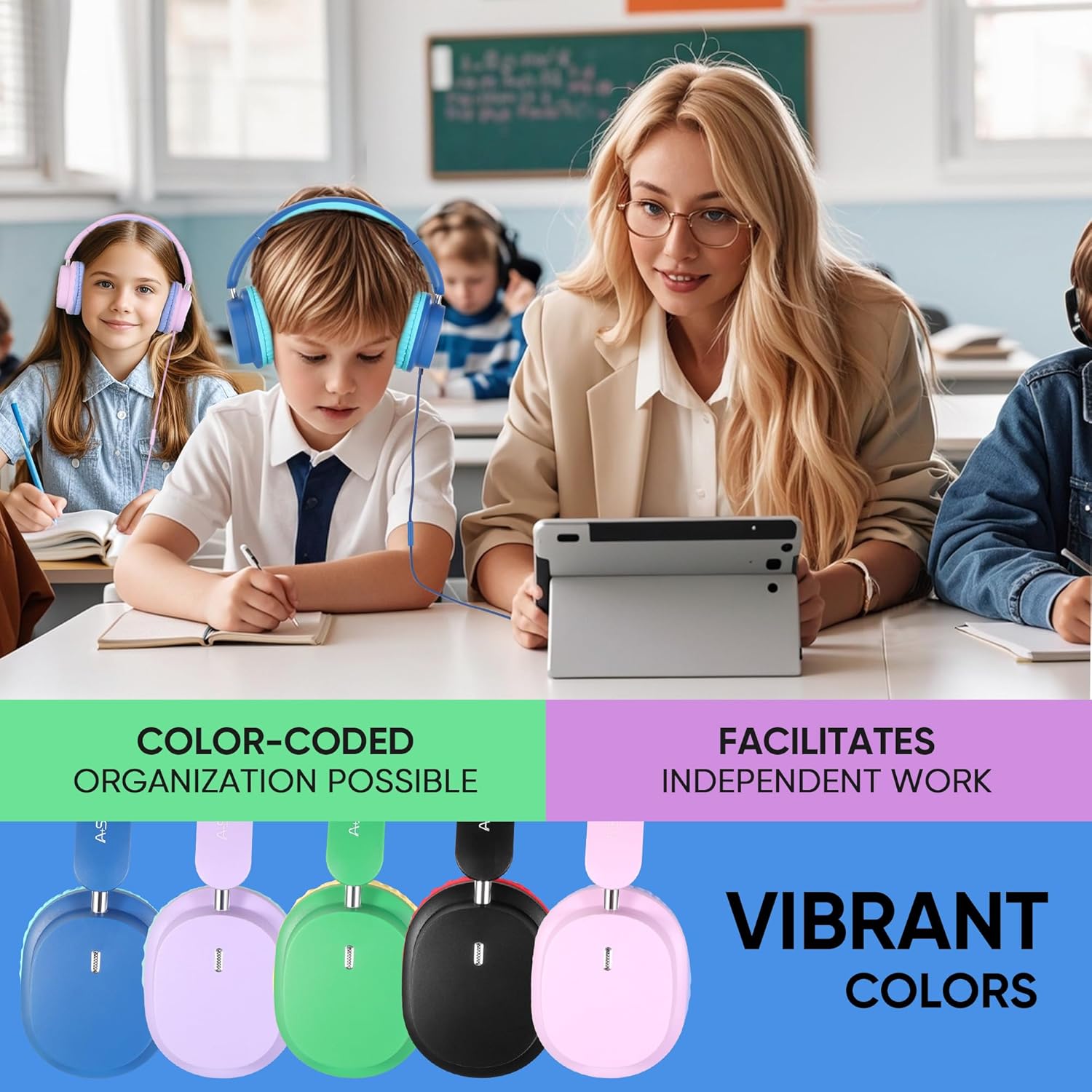 Detalle 2 de A+ Scholars Kids Headphones 5 Pack, 3.5mm