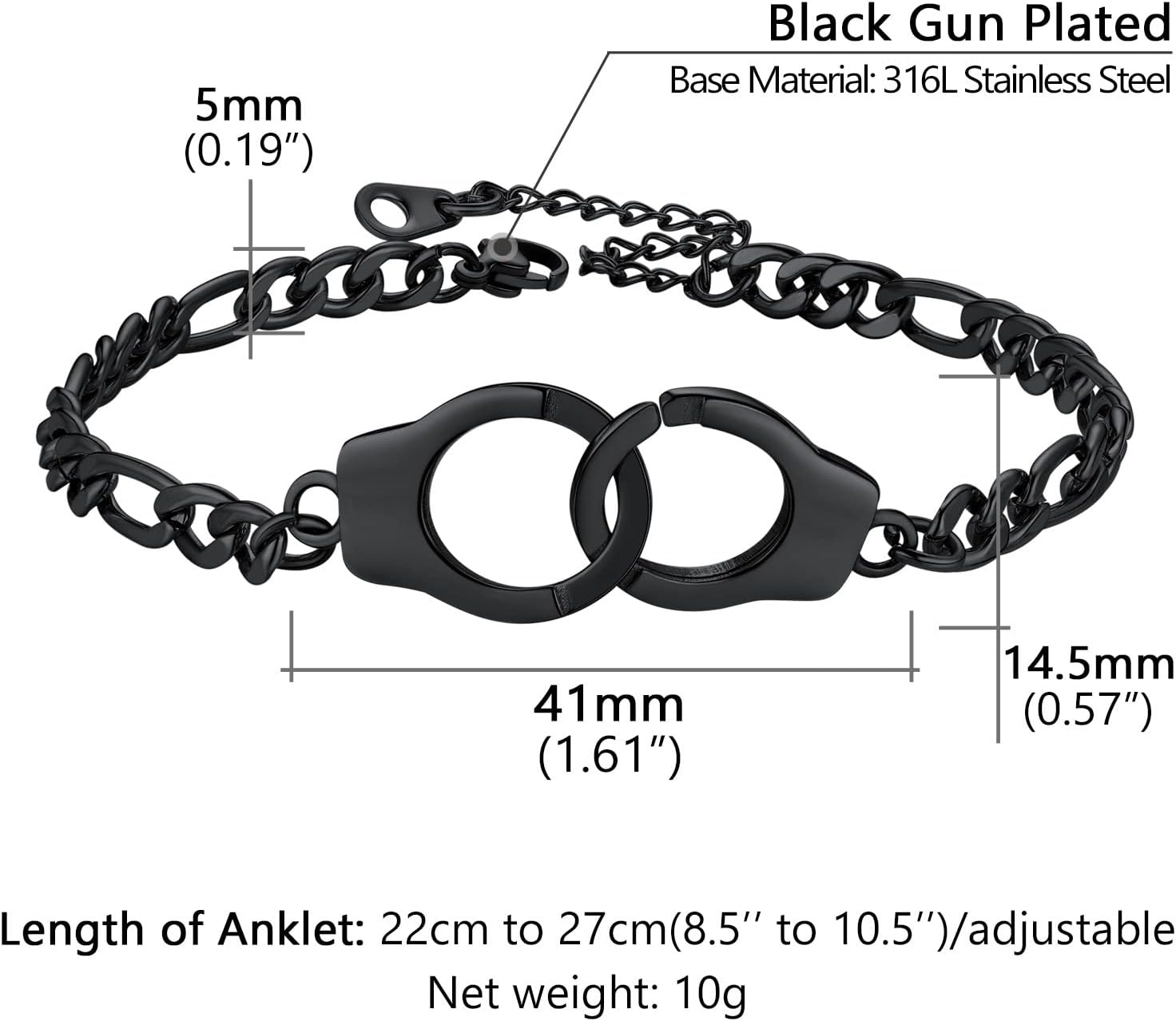 Detalle de PROSTEEL Bracelet de cheville femme en acier inoxydable 316L et plaqué or, chaîne maille Figaro personnalisable