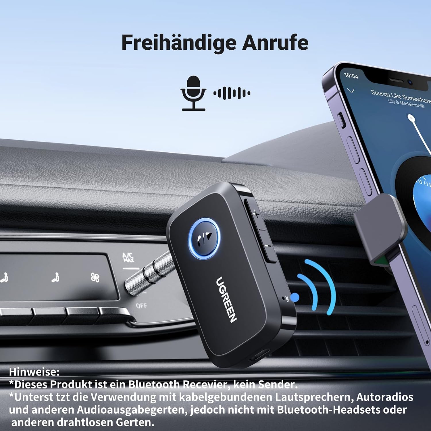 Detalle 2 de UGREEN Aux Bluetooth Adapter Auto 15 Stunden