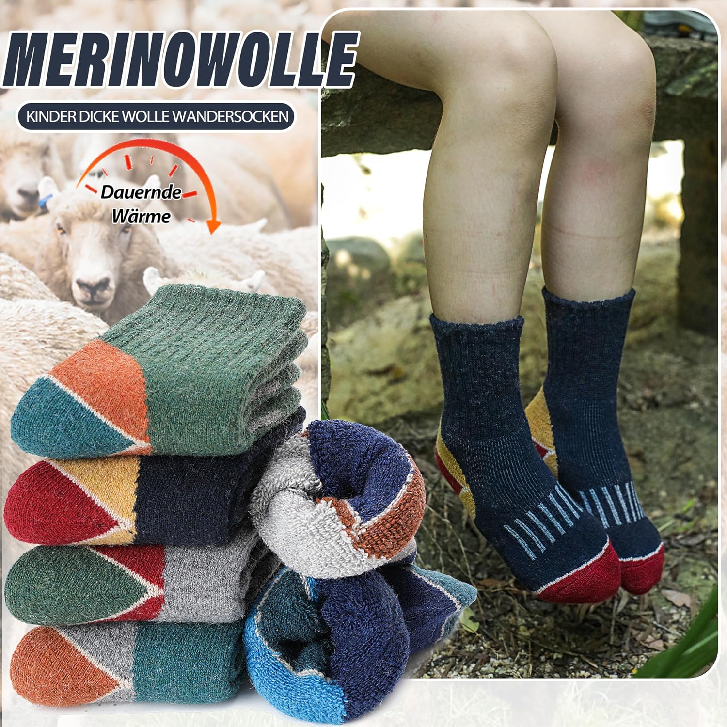 Detalle 2 de EBMORE Merino Kindersocken 6 Paar
