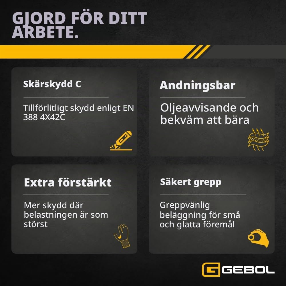 Detalle de Gebol Master Cut C Plus skärskyddshandskar, storlek 10/XL med nitrilbeläggning