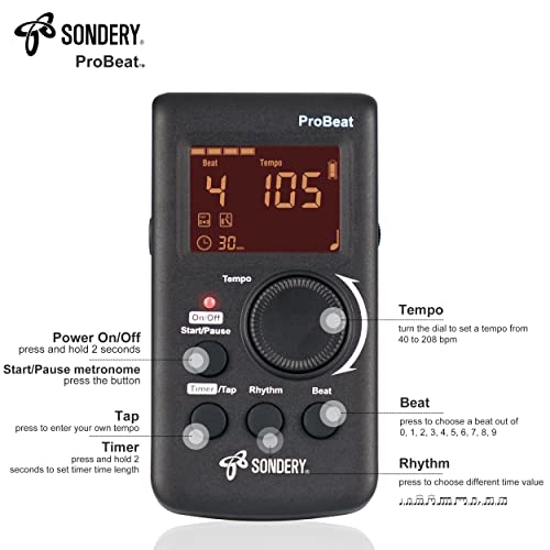 Detalle de Sondery ProBeat Digital Metronome: Rechargeable Vocal Counting for Piano, Guitar, Drum
