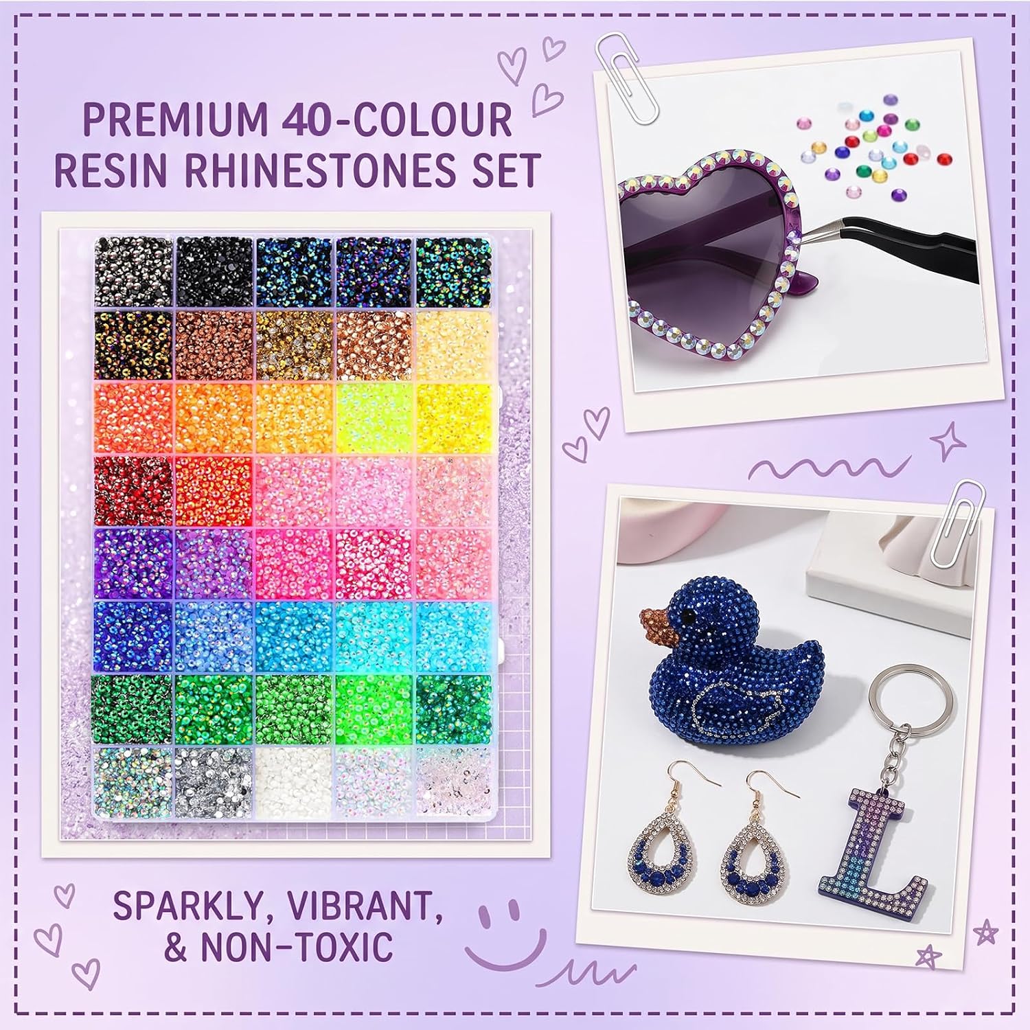 Thumbnail 6 de ZORVENIX Bedazzling nagelstrass-steentjes 3 mm, 40 kleuren met pincet en wasstift