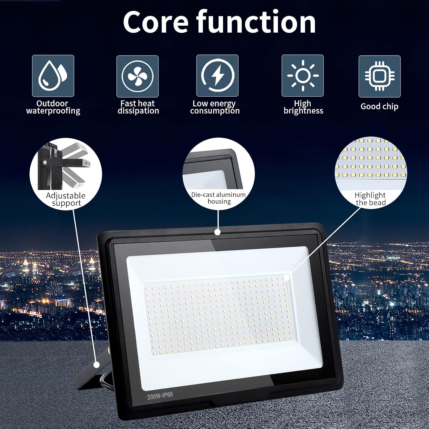 Detalle de Faretto LED da Esterno 200W: 20000LM IP66 6000K Bianco Freddo Superright