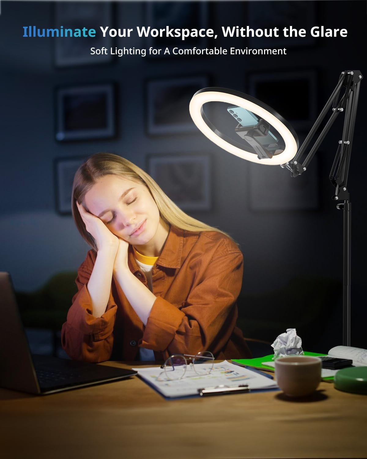 Thumbnail 4 de UBeesize 12-Inch Ring Light Tripod with 75-Inch Overhead Stand for iPhone