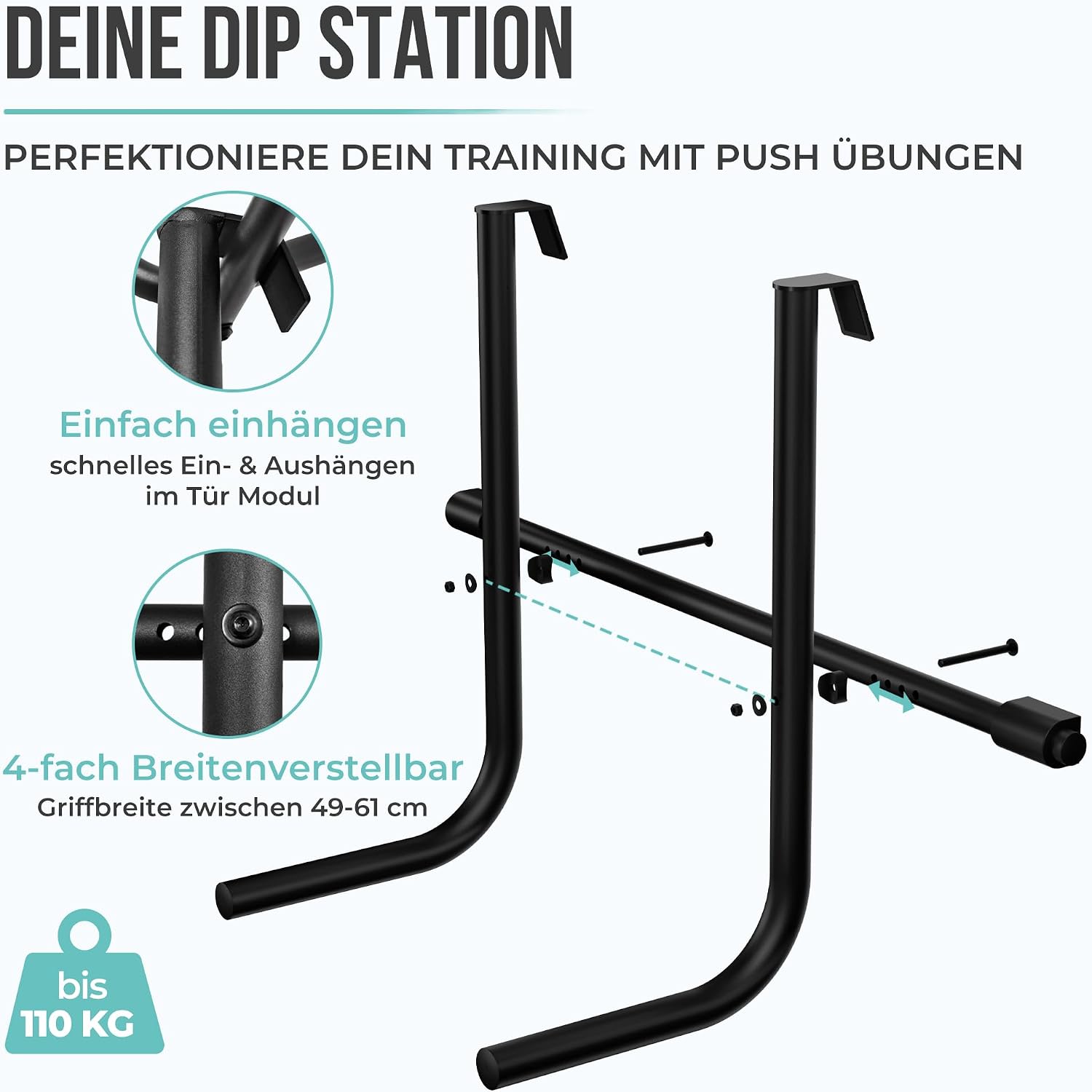 Detalle 2 de PULLUP & DIP Klimmzugstange für Türrahmen inkl. Dip-Modul (ohne Schrauben) mit gepolsterten Griffen