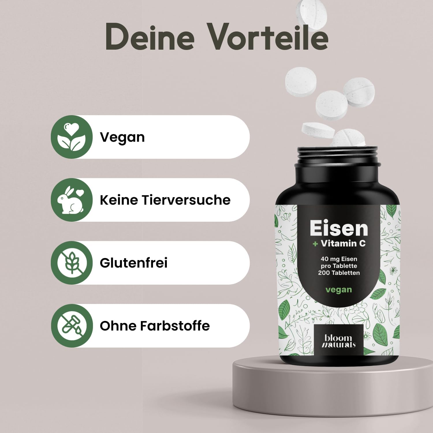 Detalle de Eisentabletten mit Vitamin C – 40 mg pro Tablette