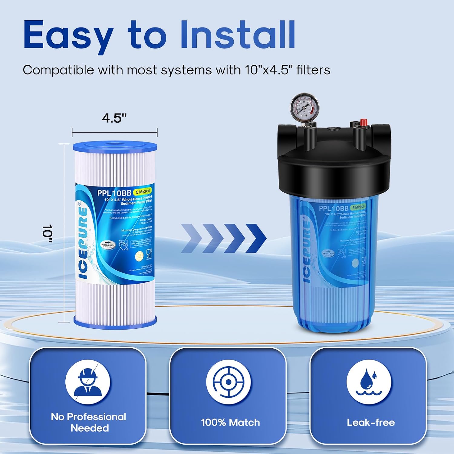 Thumbnail 6 de ICEPURE PPL10BB-05 Whole House Sediment Filter, 5 Micron, 10 x 4.5-Inch, 2-Pack