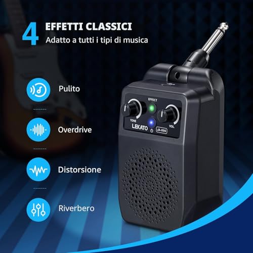 Detalle de LEKATO Amplificatore per Chitarra Portatile: mini combo ricaricabile con Bluetooth e multieffetti