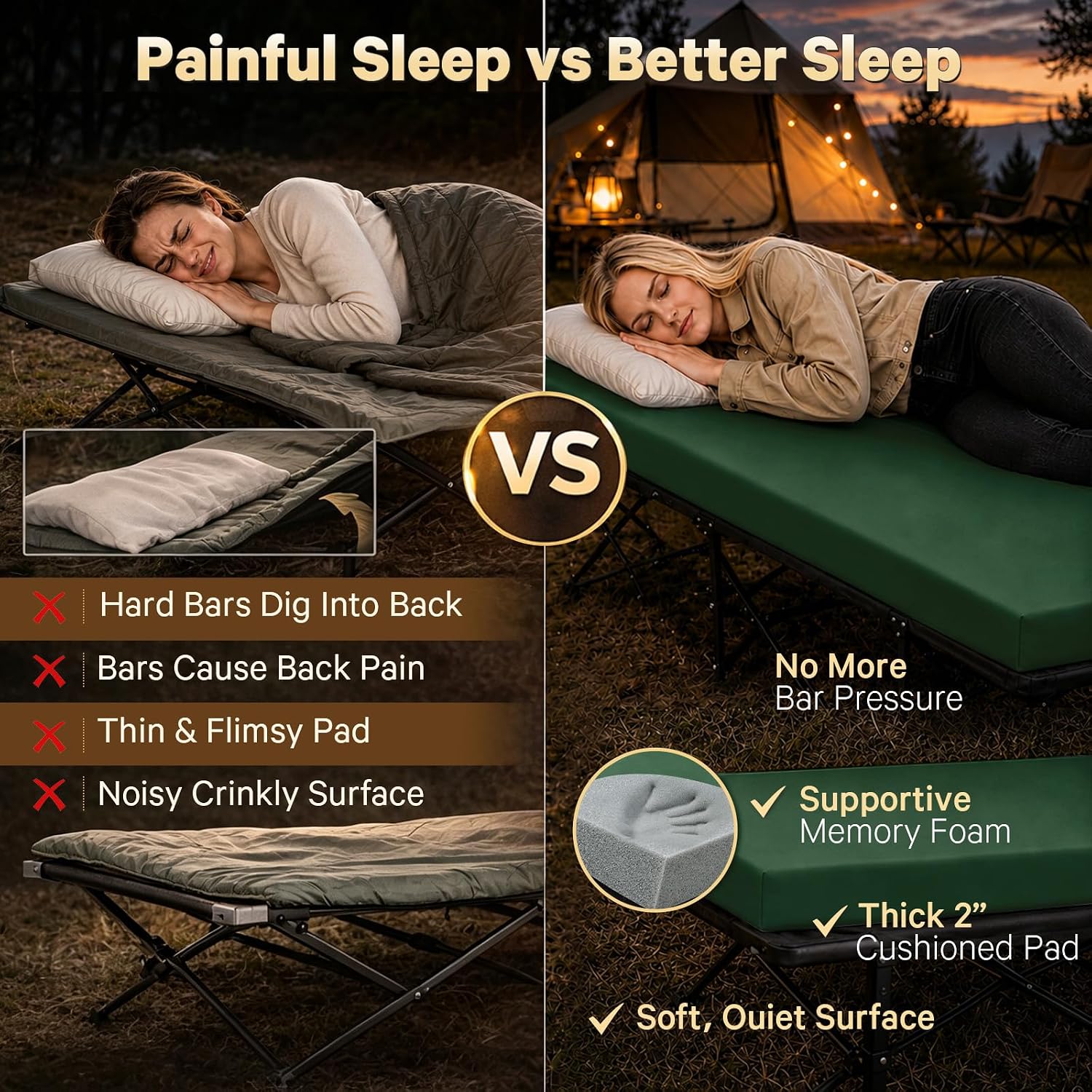 Detalle 2 de CYMULA cot Camping Cot Pad, 2-Inch Memory Foam, Removable Cover
