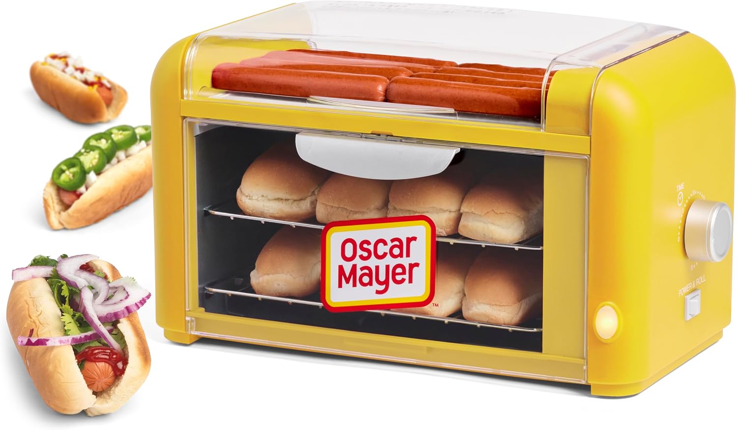 Detalle de Nostalgia Oscar Mayer Hot Dog Roller & Bun Toaster, 8-Dog Capacity, Yellow
