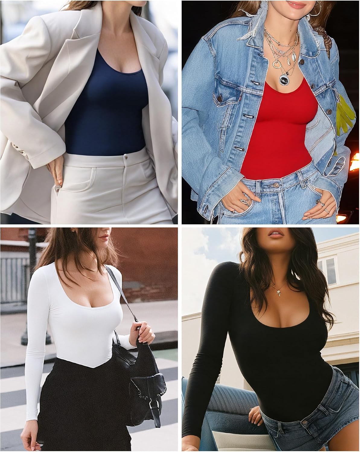 Detalle de ALGALAROUND Women's Long Sleeve Scoop Neck Top — Slim Fit Casual to Everyday Winter Tee