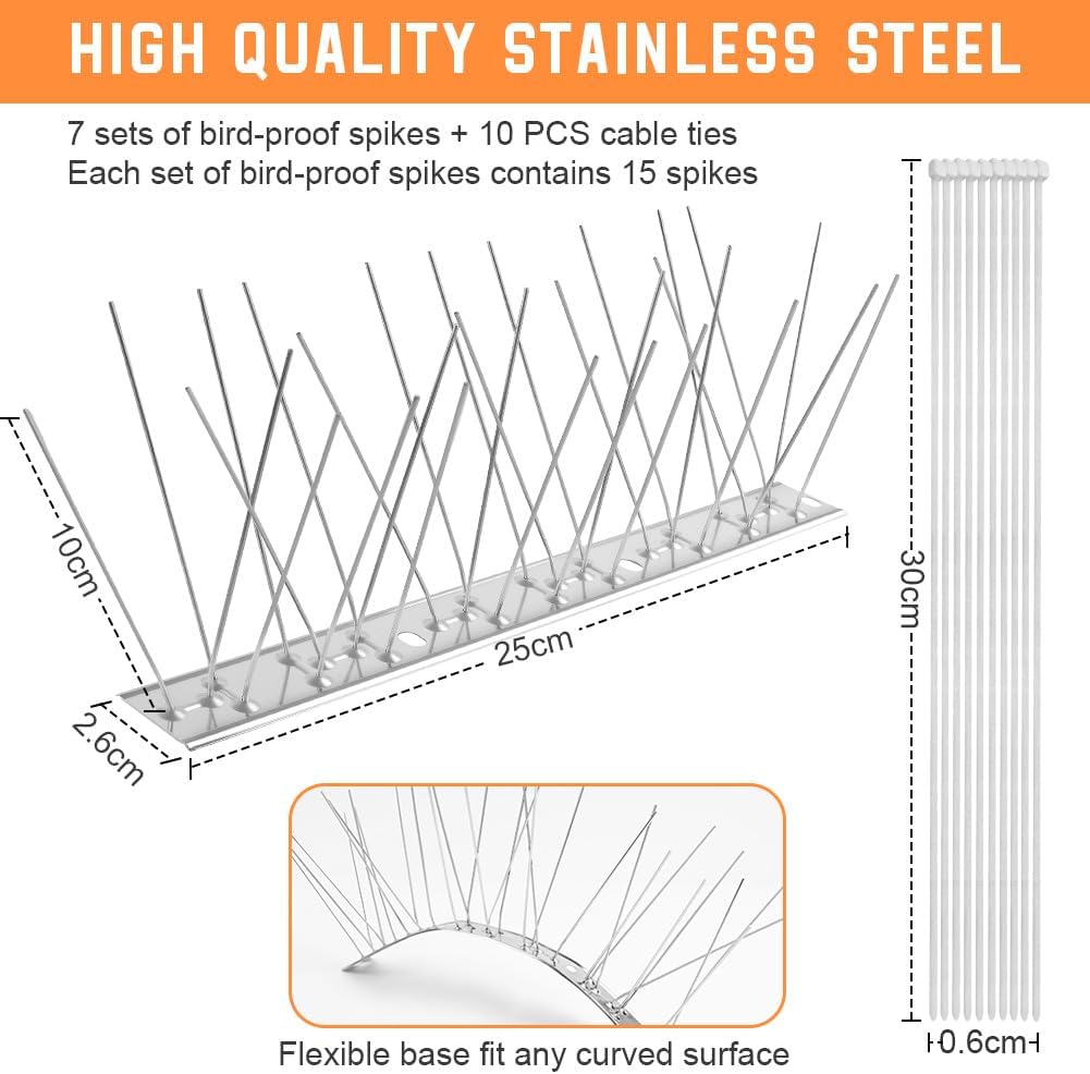 Detalle 2 de OFFCUP Stainless Steel Bird Spikes, 1.75 m Set with 7 Sections and 10 Cable Ties