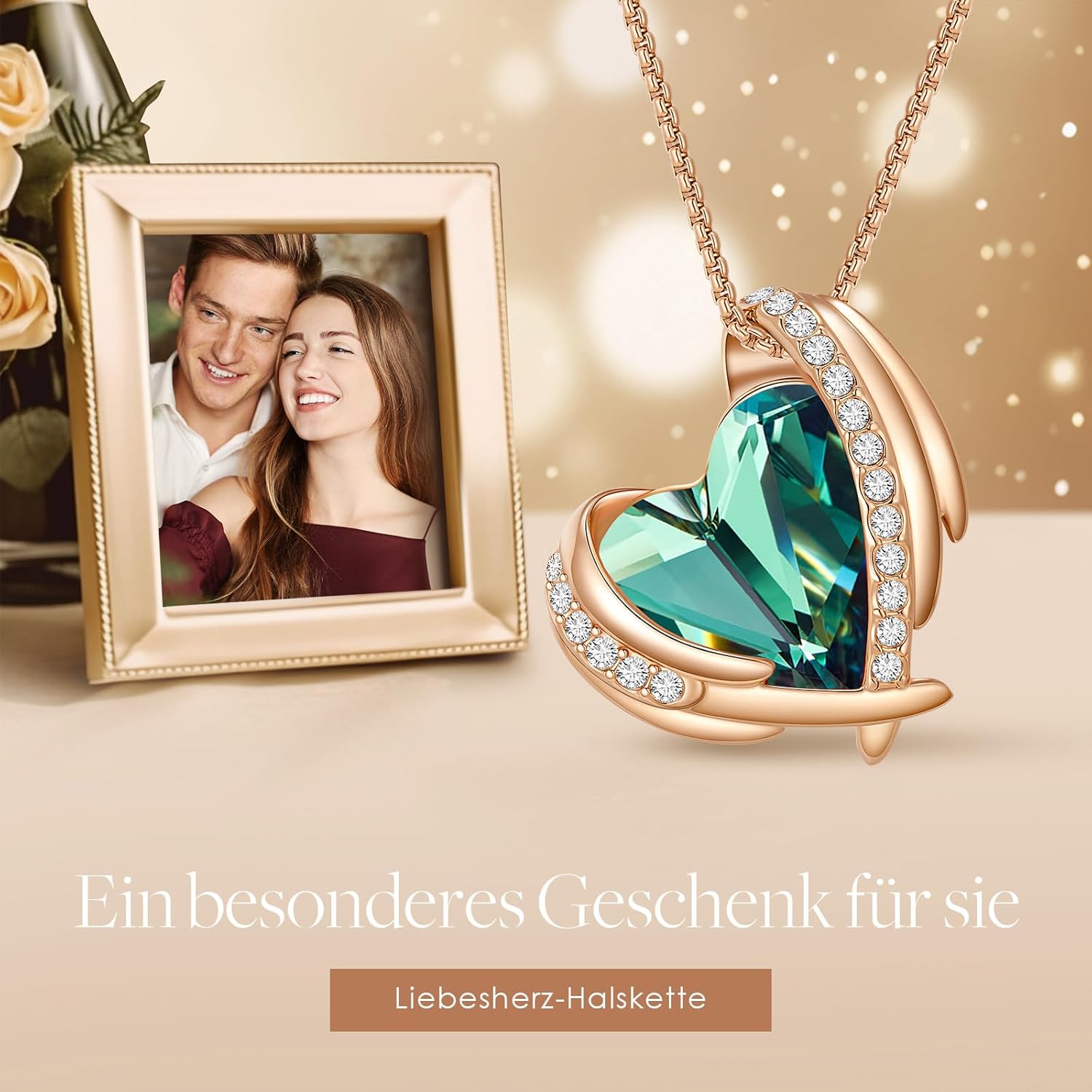 Detalle de CDE Kette Damen Rosegold Herz Anhänger – elegantes Schmuckstück mit Geschenkverpackung