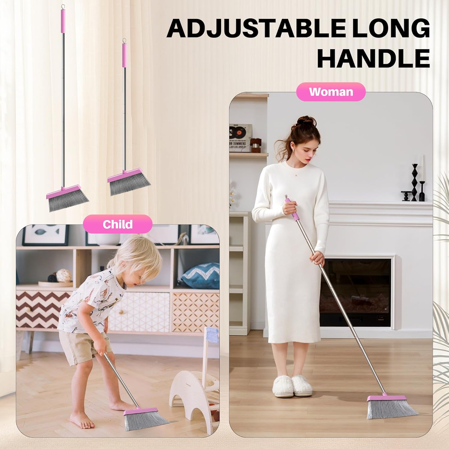 Thumbnail 2 de JOYMOOP Pink Broom and Dustpan Set