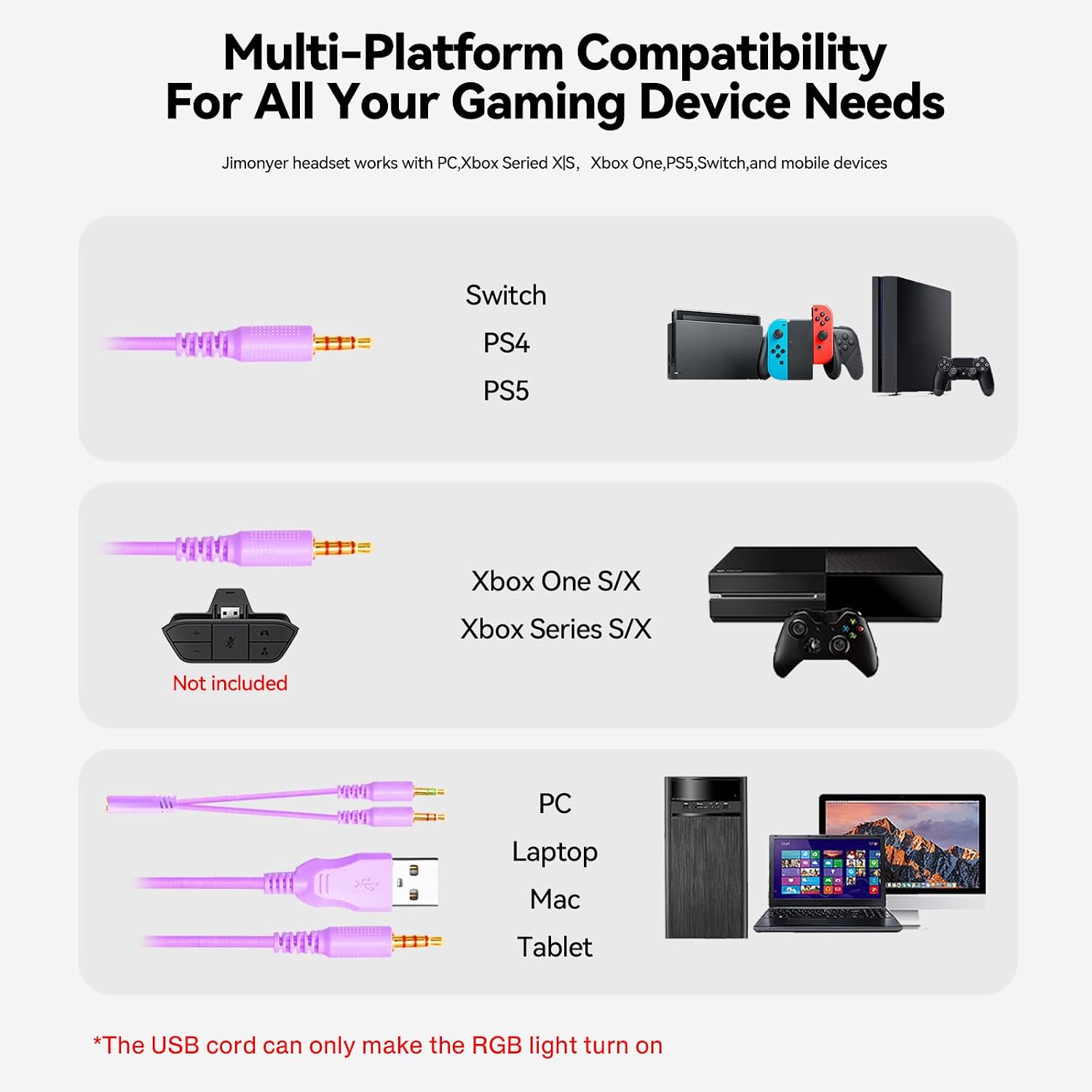 Thumbnail 6 de Jimonyer A82 Gaming Headset, 7.1 Surround Sound, Adjustable Mic, RGB