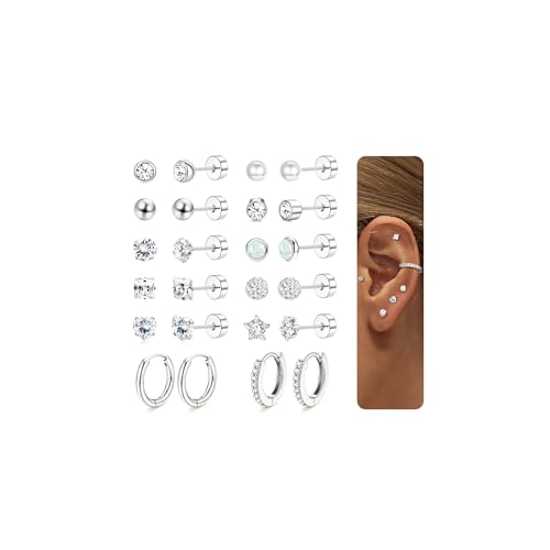Detalle de MOGASA 12 Pairs Hypoallergenic Surgical Steel Flat Back Earrings for Women