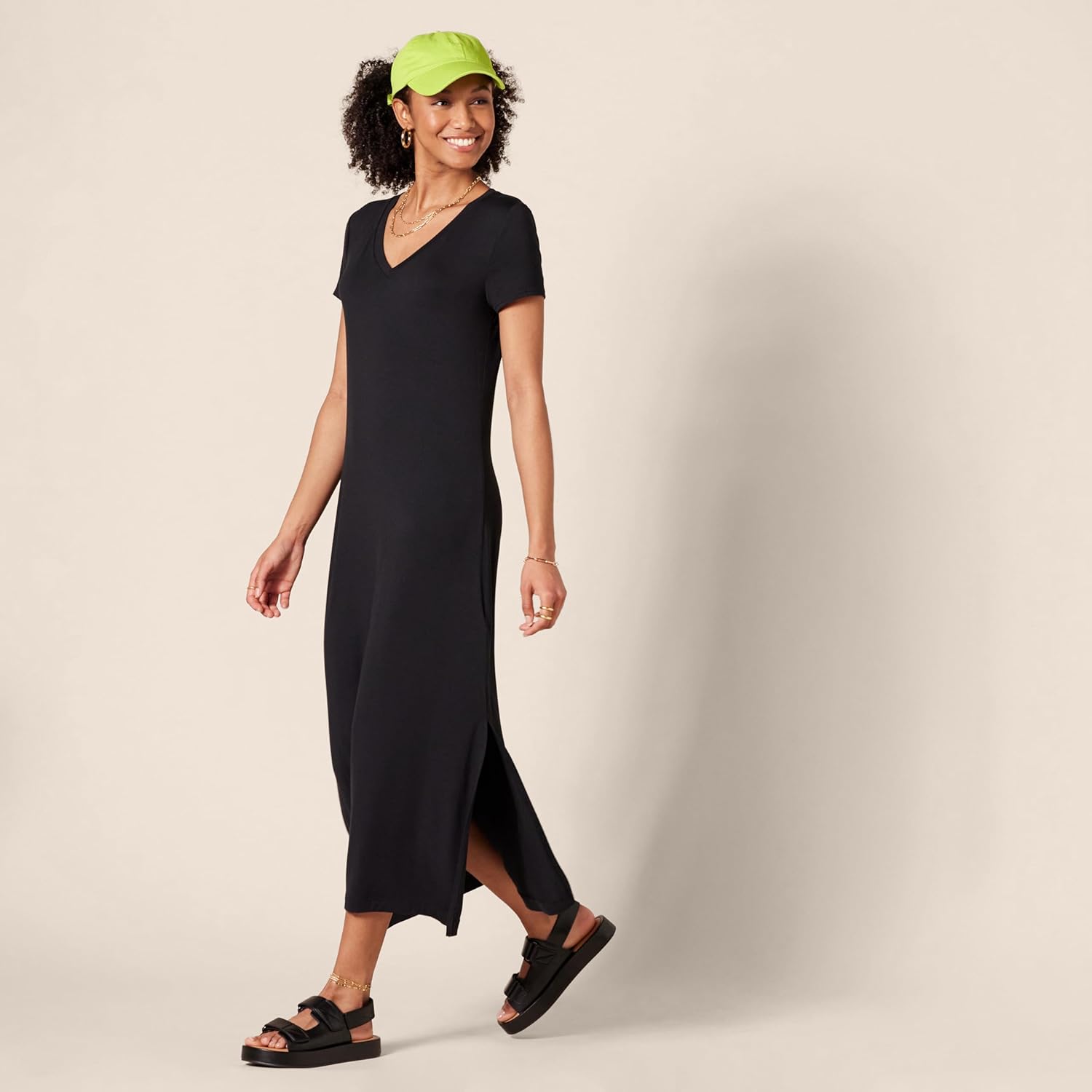 Thumbnail 4 de Amazon Essentials abito midi in jersey a maniche corte con scollo a V