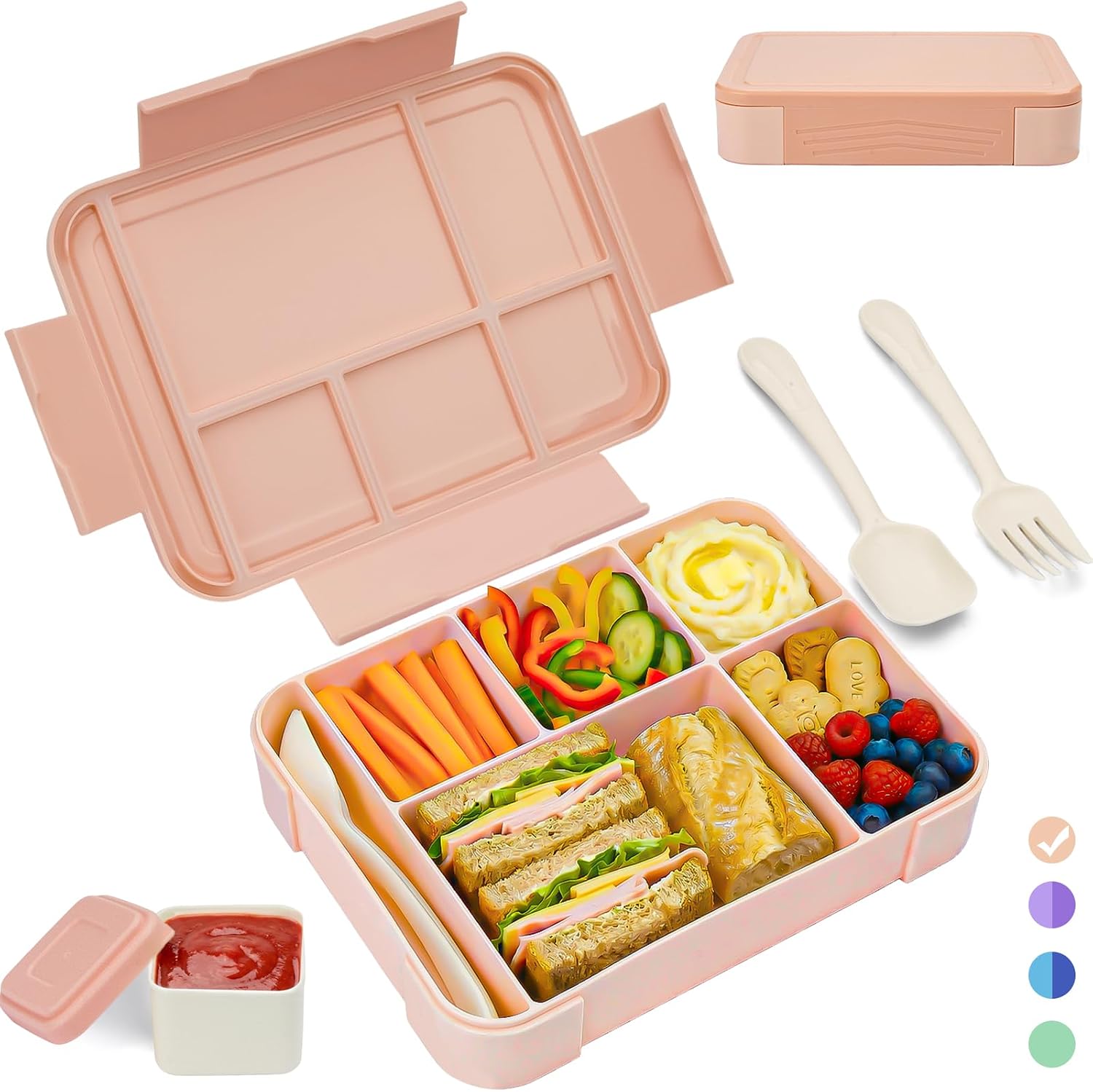 Detalle de Bibury lunchbox voor kinderen, 1.300 ml, 5 vakken en apart sausbakje