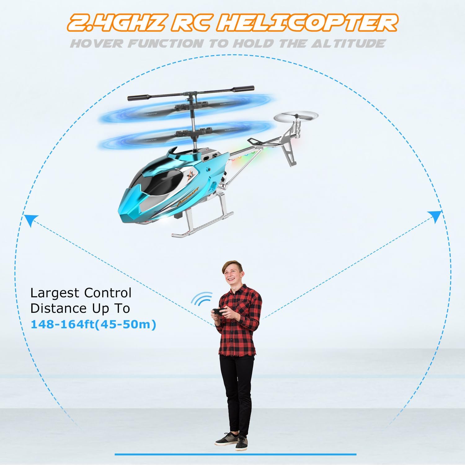 Thumbnail 6 de TERRAMUS Remote Control Helicopter for Kids — 2.4G Altitude Hold, LED Lights and Gyro