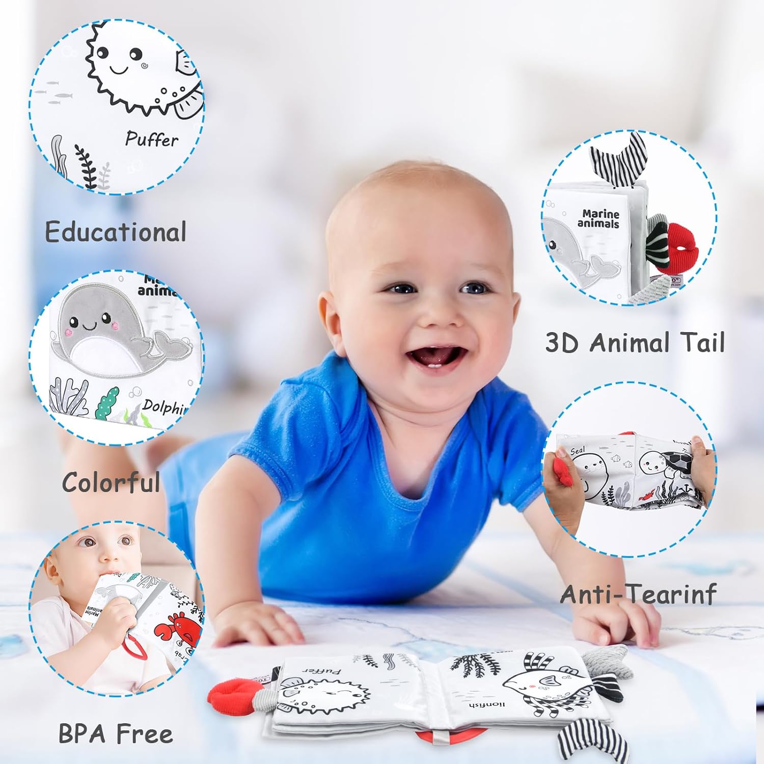 Thumbnail 3 de Vicloon Stoffbuch für Babys Meereslebewesen