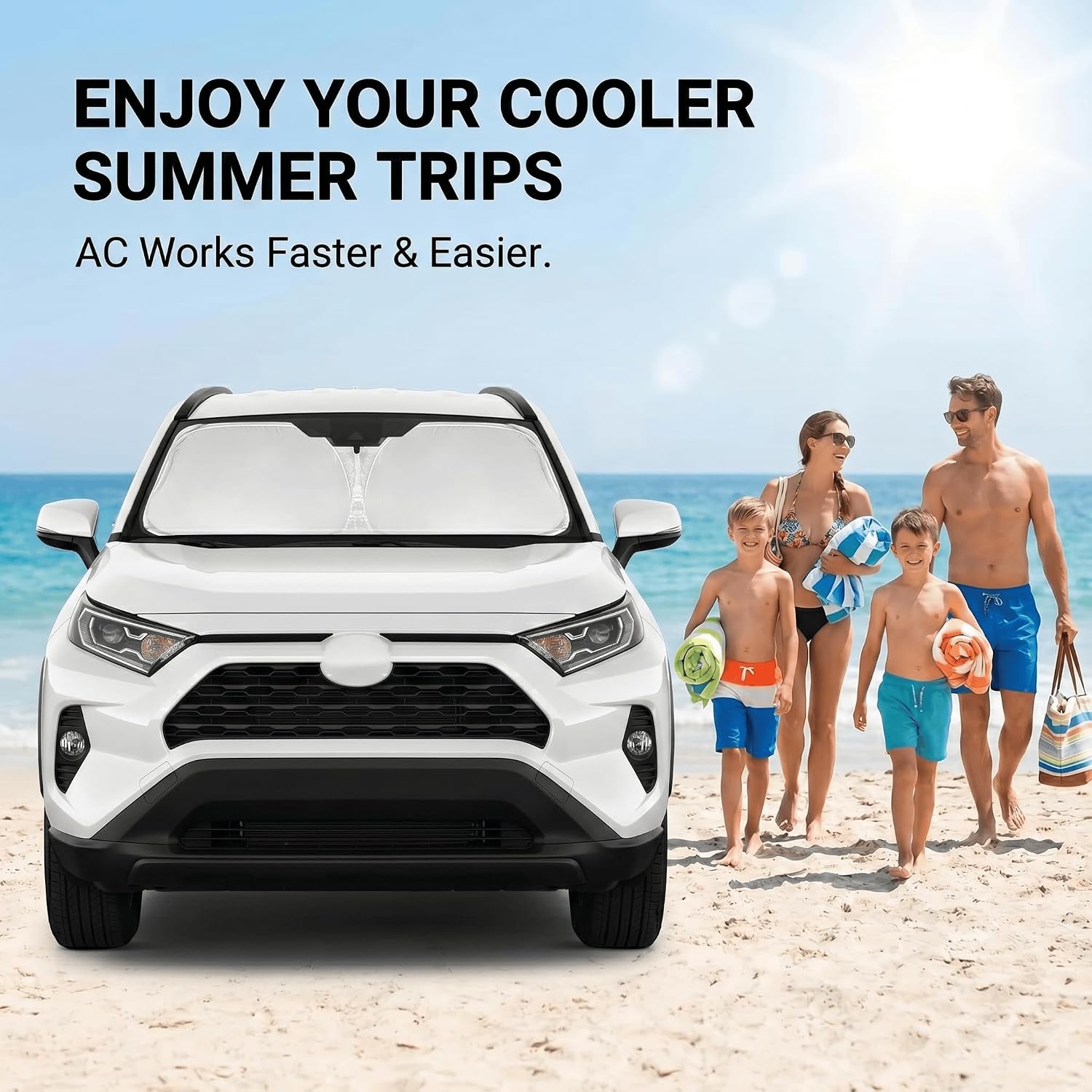 Detalle de Toyota RAV4 Windshield Sun Shade (2019–2026): Custom Front Window Shade for LE, XLE, Premium, XSE, Limited, SE, TRD Off-Road