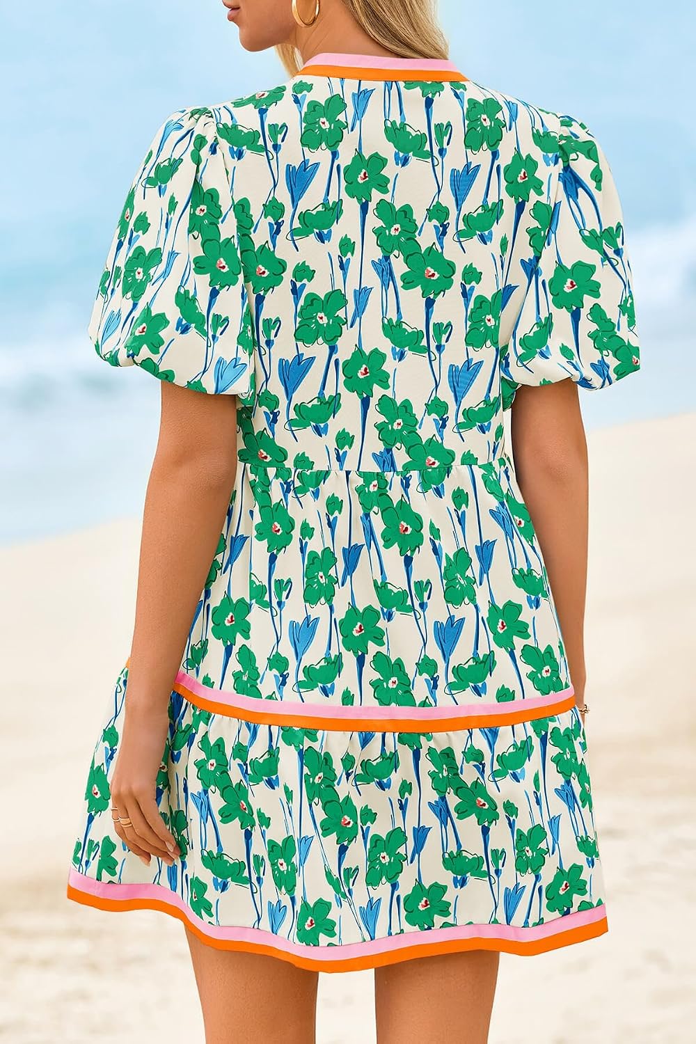 Thumbnail 6 de Cicy Bell Women's Summer Puff Sleeve Floral Mini Dress with Pockets