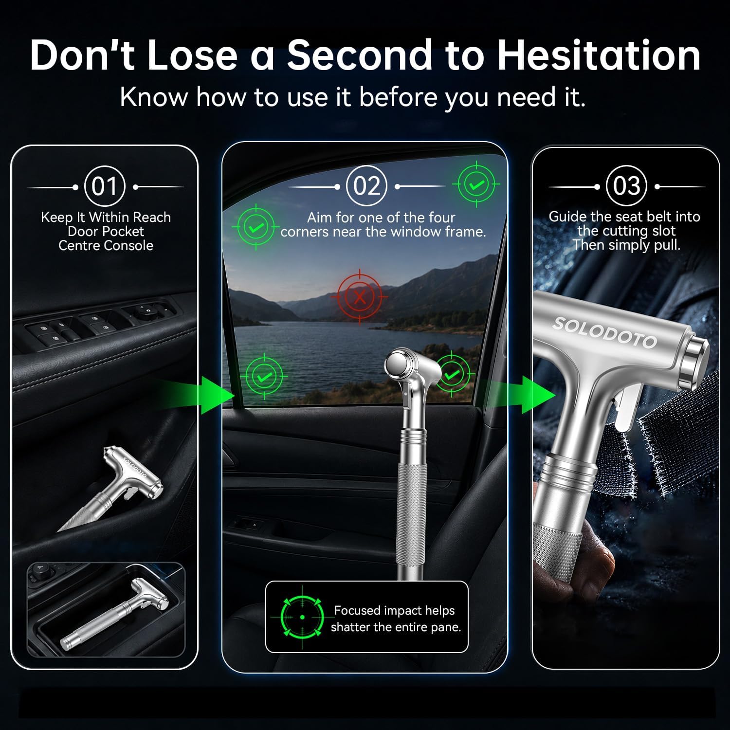 Thumbnail 6 de SOLODOTO Life-Saving 1-Second Seat Belt Cutter and Window Breaker: 2-in-1 Car Safety Hammer