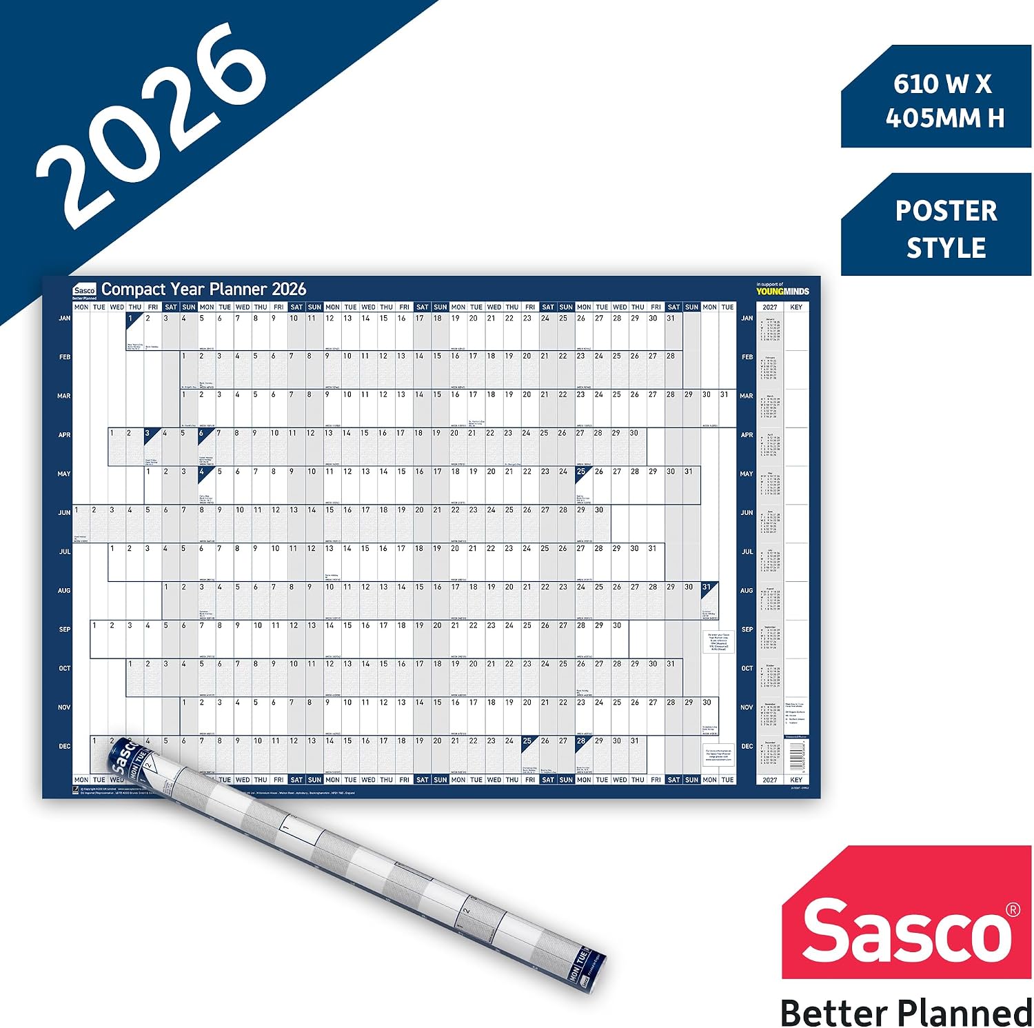 Detalle 2 de Sasco 2026 Wall Planner 91.5x61cm ๐