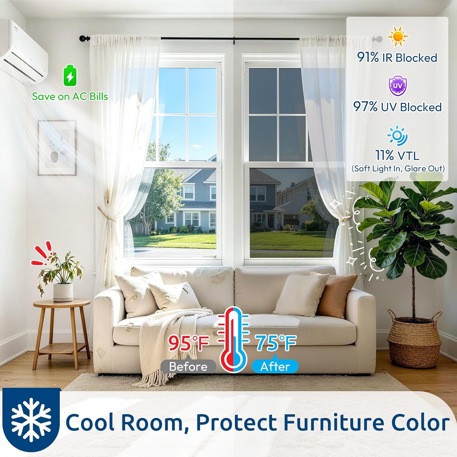 Thumbnail 1 de rabbitgoo Window Privacy Film One Way Window Tint – 23.6" x 16.4' (Black Silver)