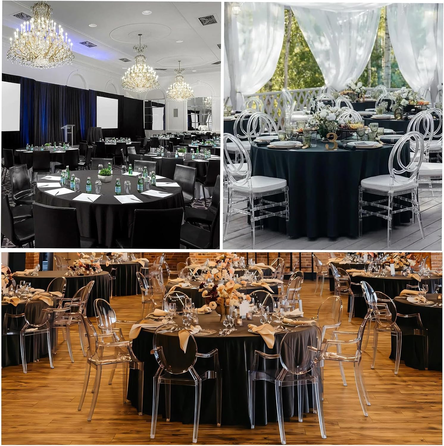 Thumbnail 6 de CKIKU 8-Pack 90-Inch Black Round Tablecloths (Washable Polyester, Wrinkle Resistant)